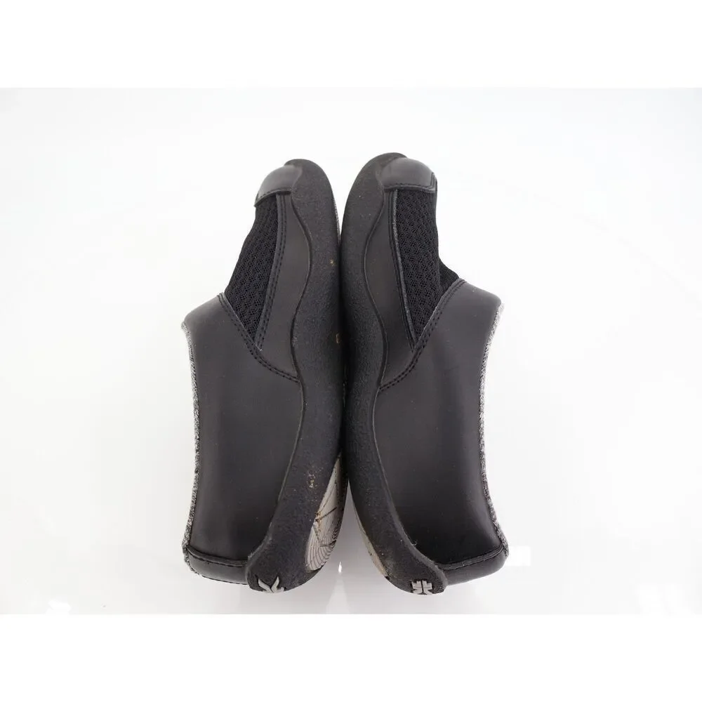 Kuru Draft Black Gray Leather Mesh Comfort Slip on Slippers Women Size 6.5 M